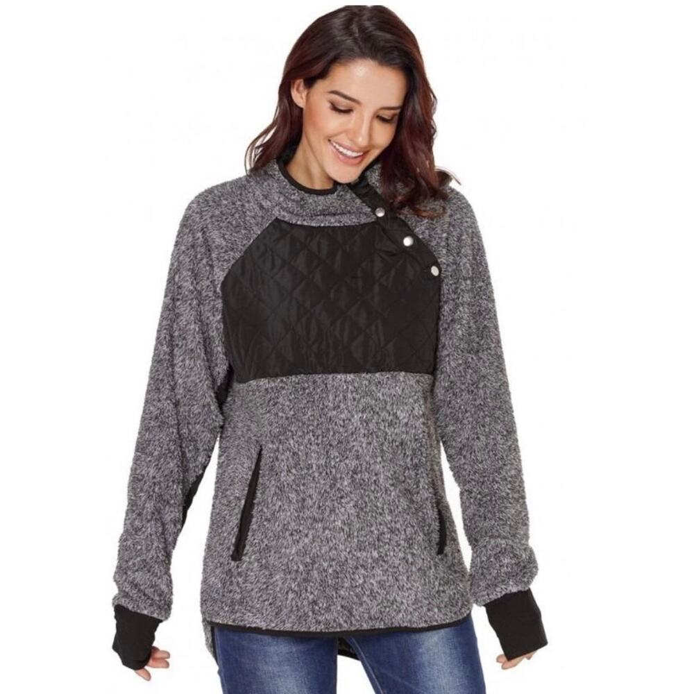 🧺 5 for $25 Sale Abercrombie & Fitch Quilted Snap Front Sweatshirt XS Black Gray